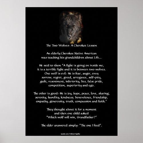 TWO WOLVES CHEROKEE STORY Wolf Art Poster