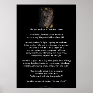 TWO WOLVES CHEROKEE STORY Wolf Art Poster