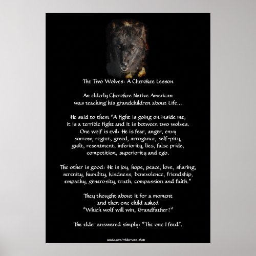 TWO WOLVES CHEROKEE STORY Wolf Art Poster