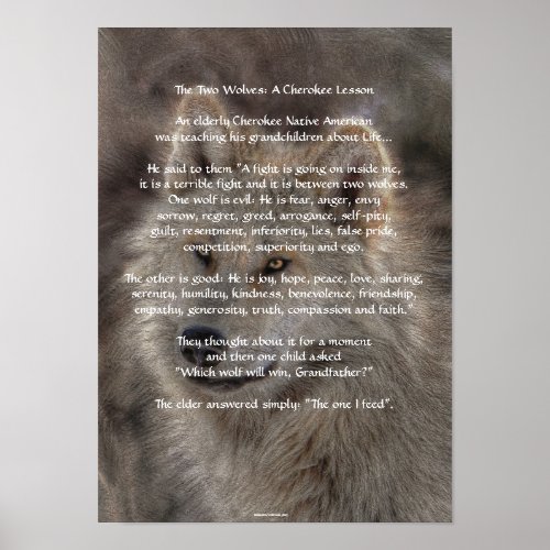 TWO WOLVES CHEROKEE TALE Art Poster