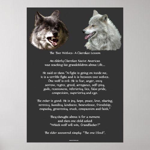 TWO WOLVES CHEROKEE TALE Art Poster