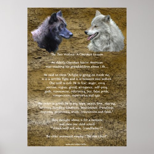 TWO WOLVES CHEROKEE TALE Art Poster