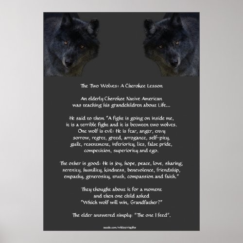 TWO WOLVES CHEROKEE TALE Art Poster