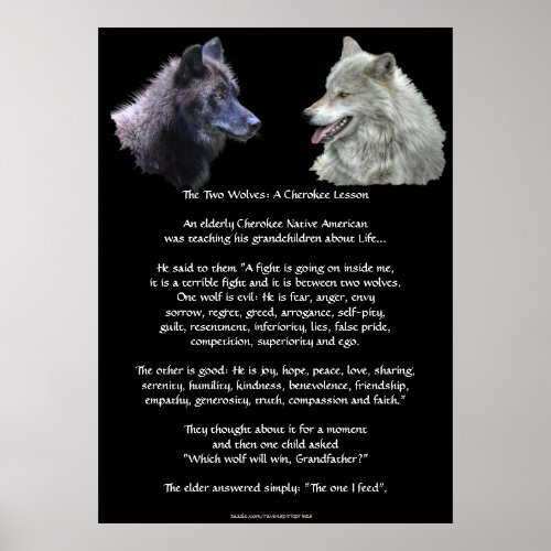 TWO WOLVES CHEROKEE TALE Art Poster