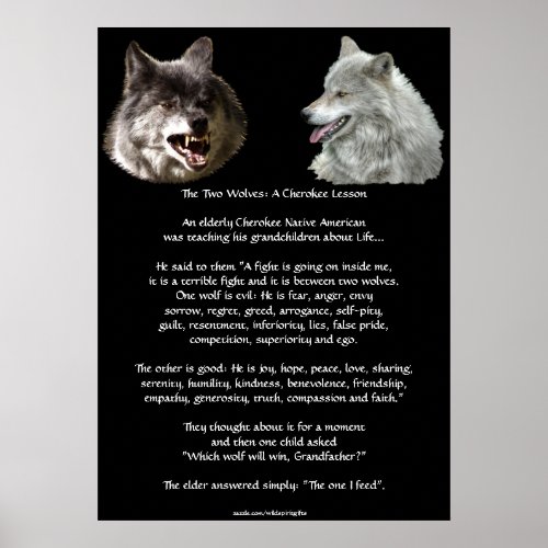 TWO WOLVES CHEROKEE TALE Art Poster