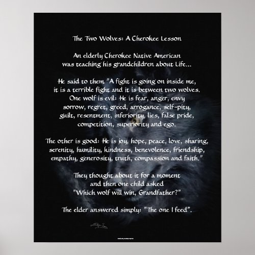 TWO WOLVES CHEROKEE TALE Art Poster