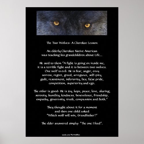TWO WOLVES CHEROKEE TALE Native American Poster