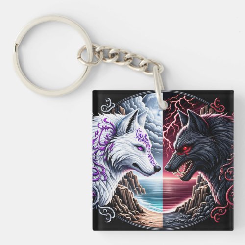 Two Wolves Eternal Conflict Keychain