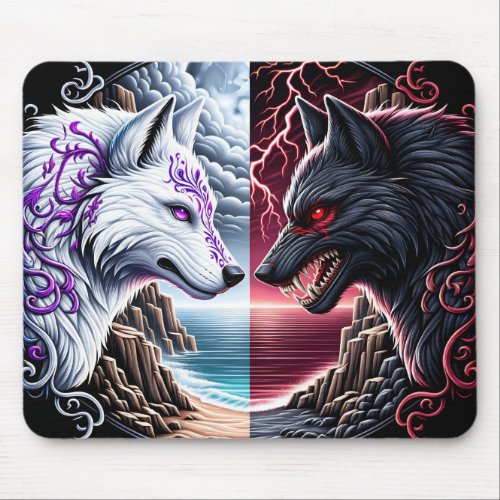 Two Wolves Eternal Conflict Mouse Pad