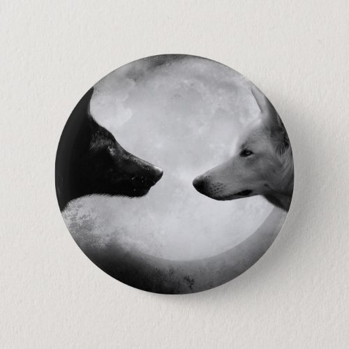 Two wolves facing each other button
