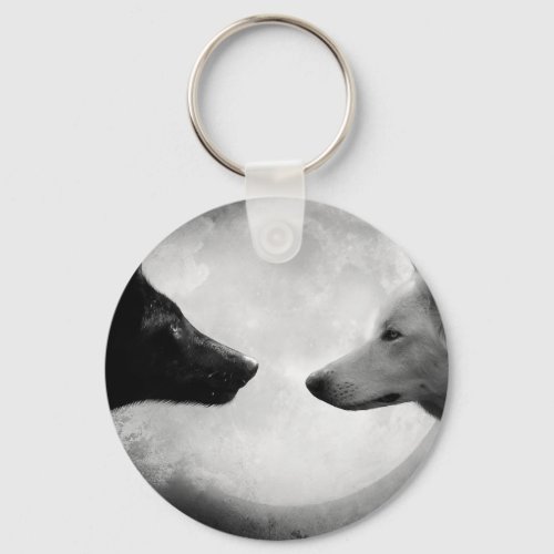 Two wolves facing each other keychain