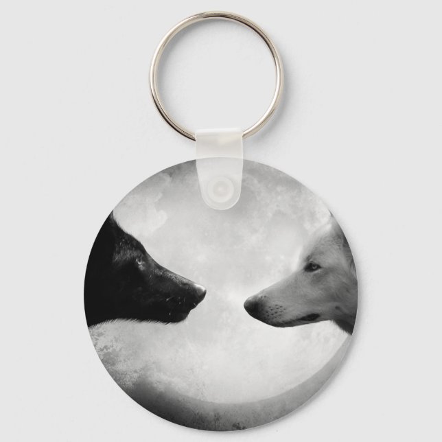 Two wolves facing each other keychain (Front)