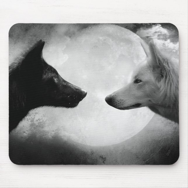 Two wolves facing each other mouse pad (Front)