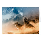 Two wolves howl at the full moon in forest (Front Horizontal)
