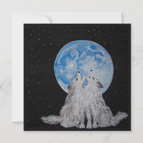 Two Wolves Howling at the Moon Holiday Card