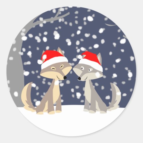 Two wolves in winter Christmas Sticker