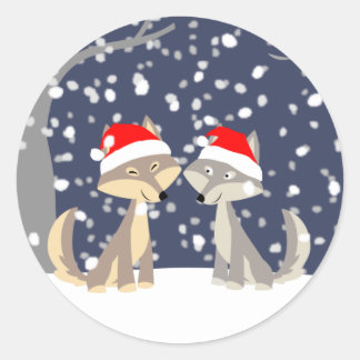Two wolves in winter Christmas Sticker