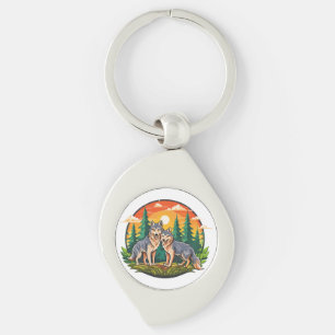 Two wolves keychain