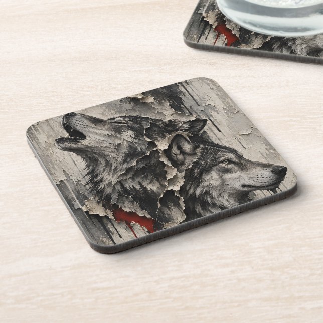 Two Wolves, One Heart Beverage Coaster (Left Side)