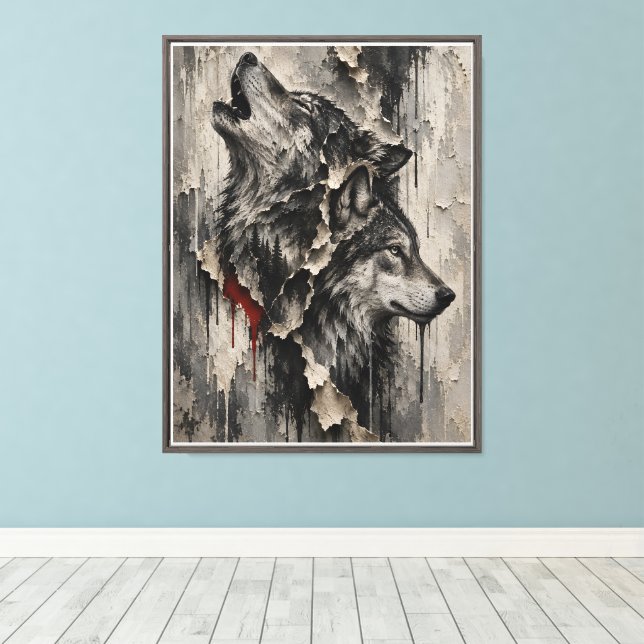 Two Wolves, One Heart Canvas Print (Insitu(Wood Floor))