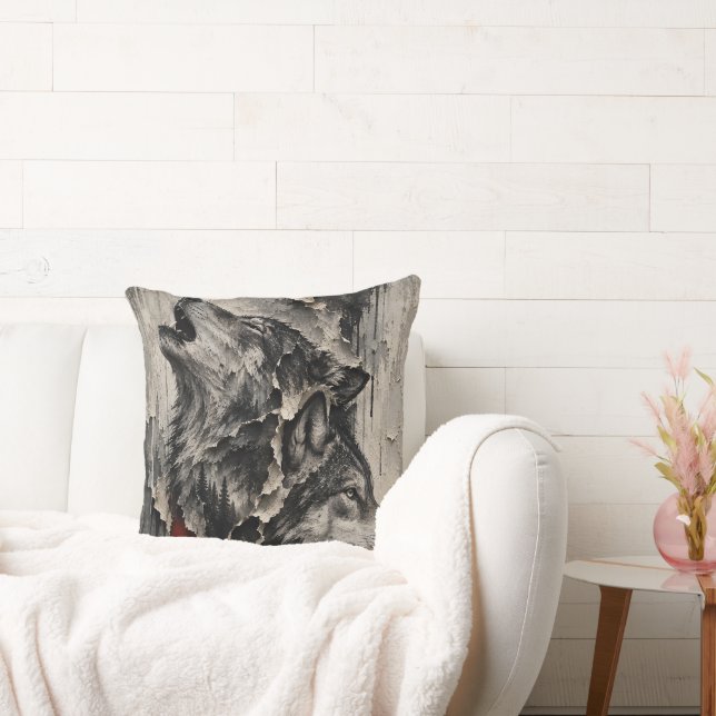Two Wolves, One Heart Throw Pillow (Couch)