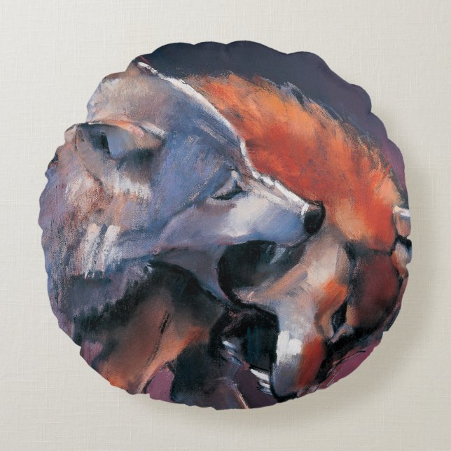 Two Wolves Round Pillow (Front)