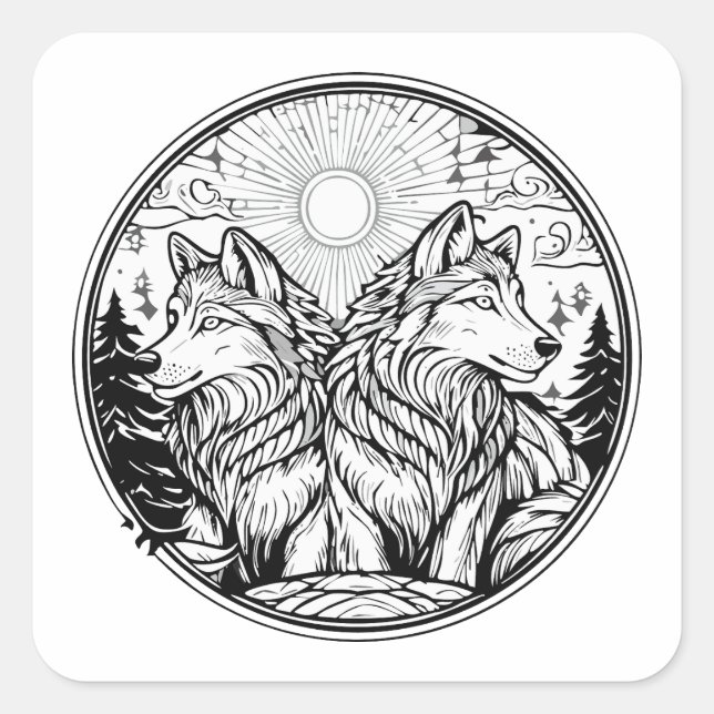 Two wolves square sticker (Front)