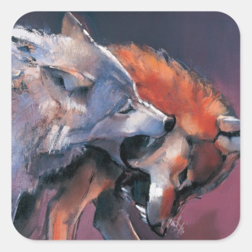 Two Wolves Square Sticker