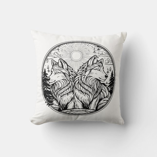 Two wolves throw pillow (Front)