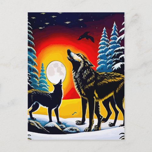 Two Wolves Wall Art Printable Home                 Postcard