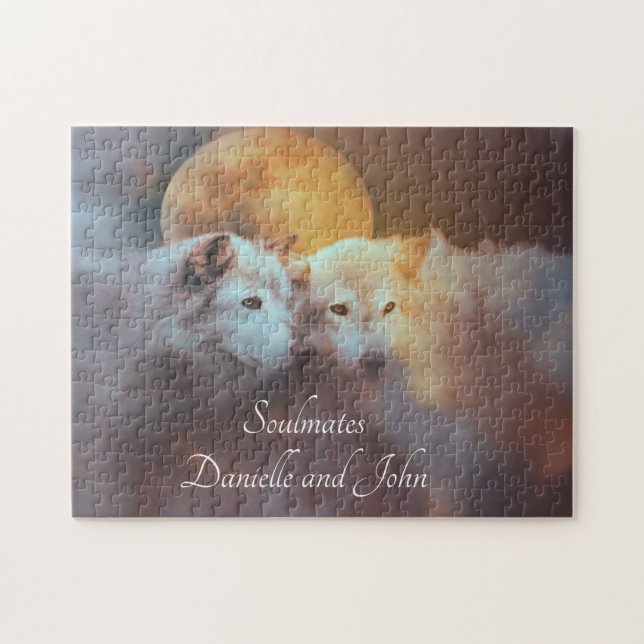 Two Wolves with Custom Names Soulmates Jigsaw Puzzle (Horizontal)