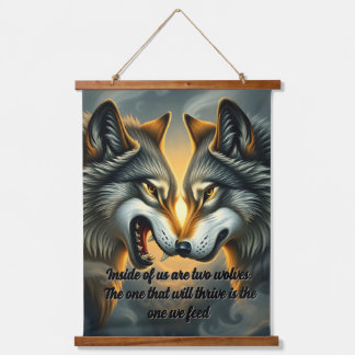 two wolves Wood Topped Wall Tapestry