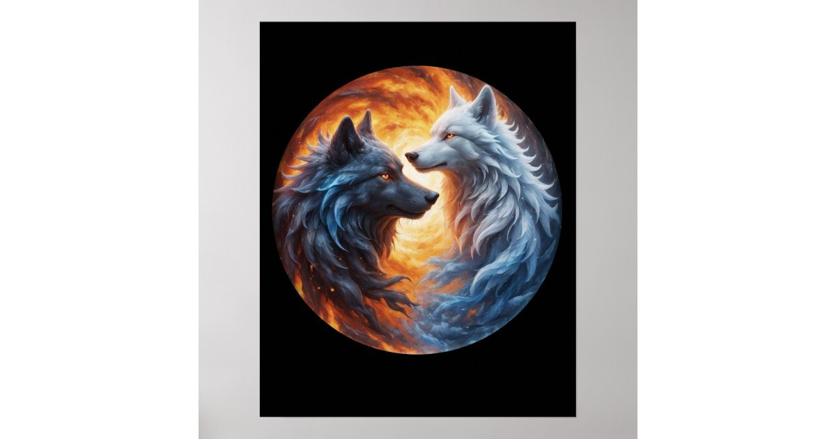 Two wolves yin yang design poster | Zazzle