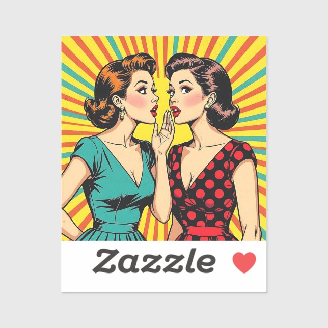 Two Woman Gossiping Telling Secrets Pop Art Sticker (Sheet)