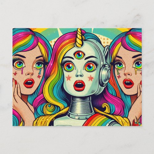 Two Women and a Rainbow Robot Postcard