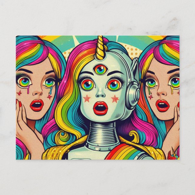 Two Women and a Rainbow Robot Postcard (Front)