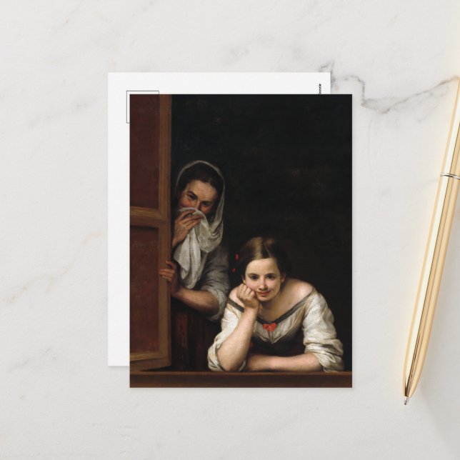 Two Women at a Window by Bartolome Esteban Murillo Holiday Postcard (Front/Back In Situ)