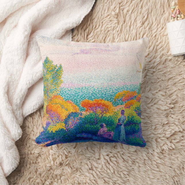 Two Women by Shore, Mediterranean | H.E. Cross | Throw Pillow (Blanket)
