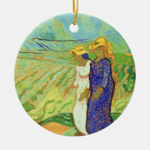 Two Women Crossing the Fields by Vincent van Gogh Ceramic Ornament