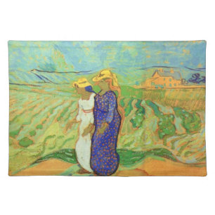 Two Women Crossing the Fields by Vincent van Gogh Cloth Placemat