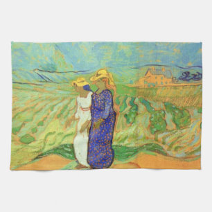 Two Women Crossing the Fields by Vincent van Gogh Kitchen Towel