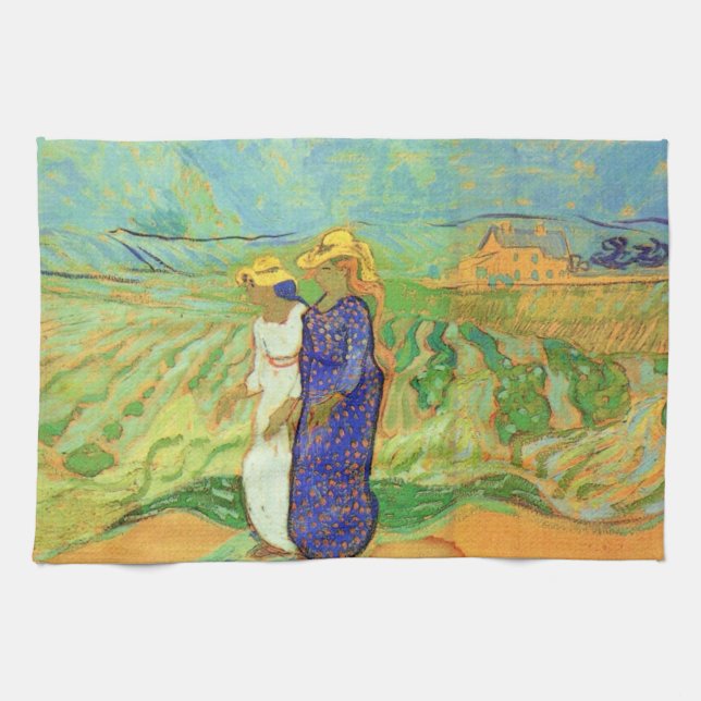 Two Women Crossing the Fields by Vincent van Gogh Kitchen Towel (Horizontal)