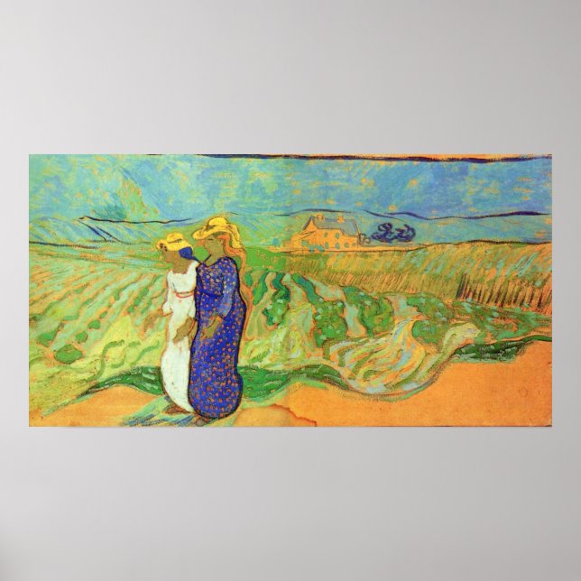 Two Women Crossing the Fields by Vincent van Gogh Poster (Front)