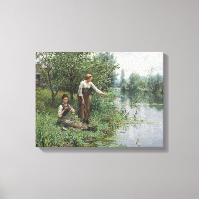 Two Women Fishing by Daniel Ridgway Knight Canvas Print (Front)