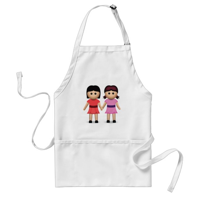 Two Women Holding Hands Emoji Adult Apron (Front)