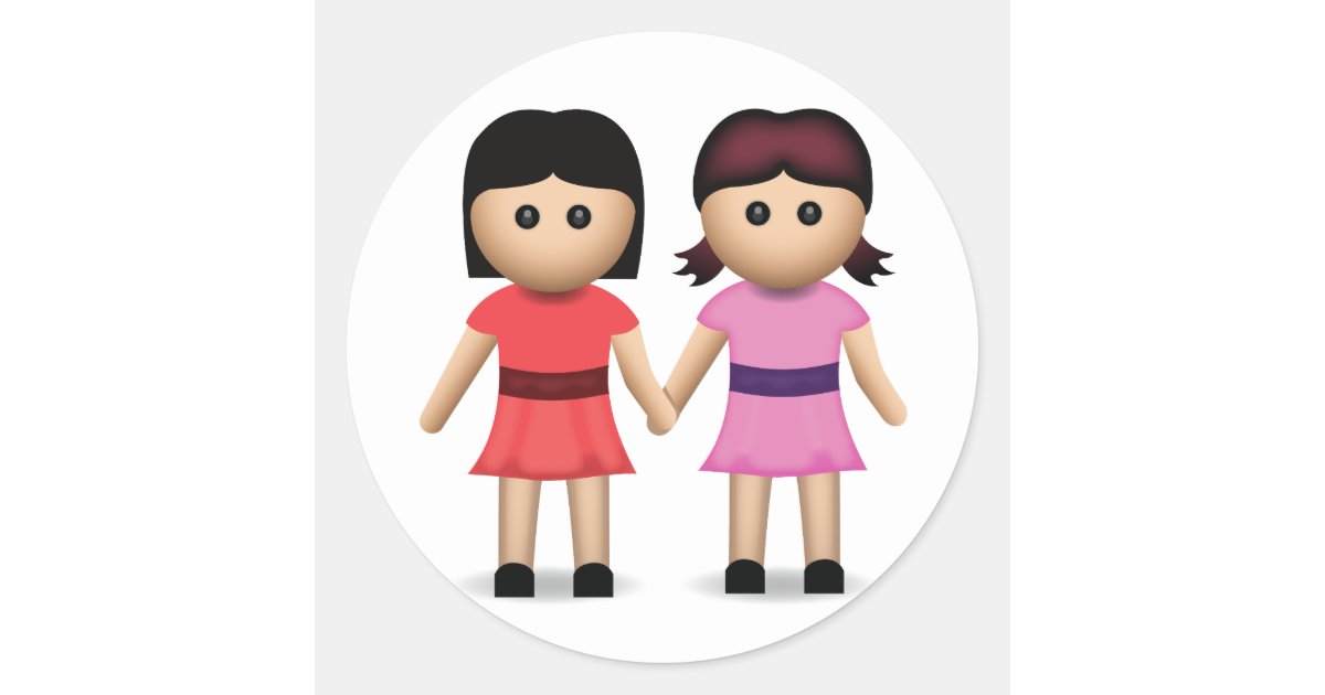 Two Women Holding Hands Emoji Classic Round Sticker | Zazzle