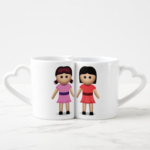 Two Women Holding Hands Emoji Coffee Mug Set