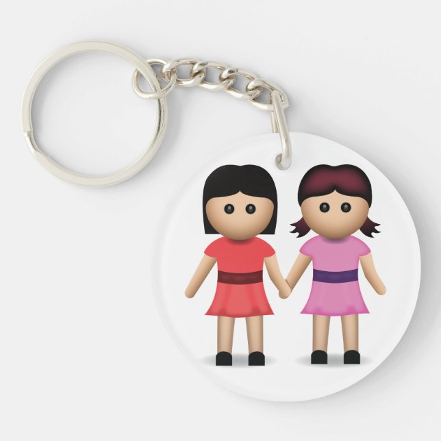 Two Women Holding Hands Emoji Keychain (Front)