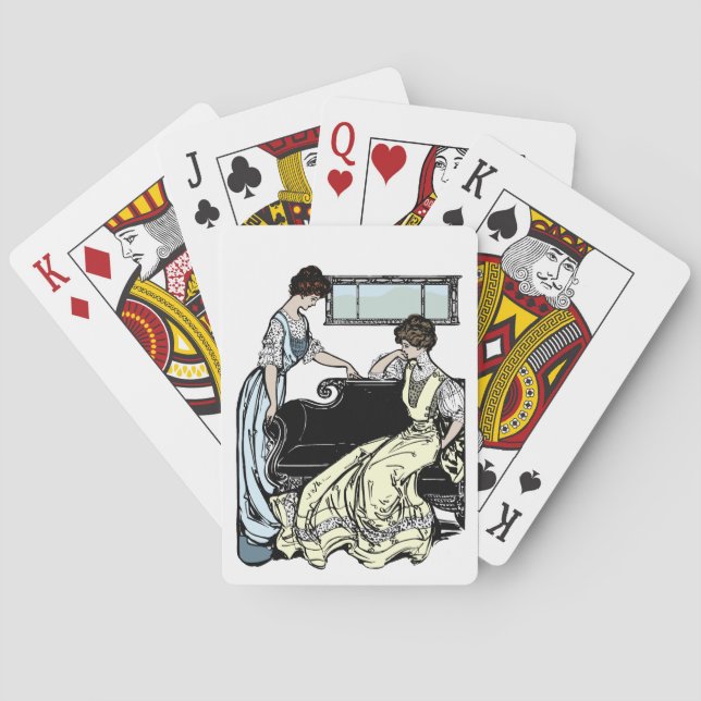 Two Women in Long Dresses Playing Cards (Back)