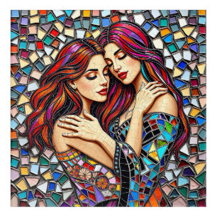 Two Women in Love Faux Mosaic Tile Style Acrylic Print